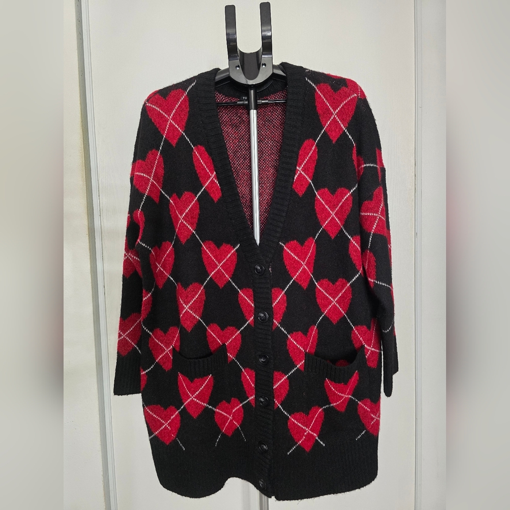 Torrid Black and Red Heart Cardigan
